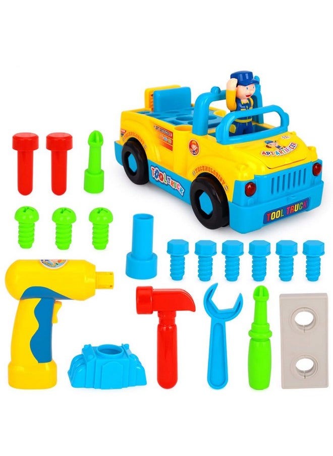 Construction Tool Truck With Drill And Tools, Light And Music, Bump And Go Action Toy For Kids Boys & Girls - 36M+