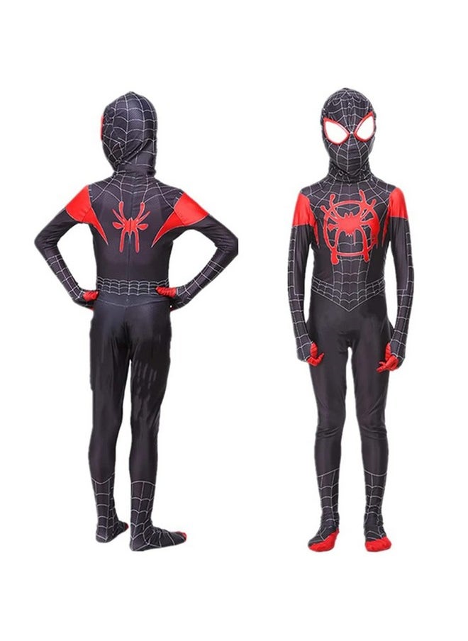 ® Spiderman Costume For Kids, 3D Lenses Cosplay Costume Black Spider Man Miles Morales Bodysuit Silk-Feel Fabric Fancy Spiderman Dress For Boys Gift Halloween Party (Size Xl)