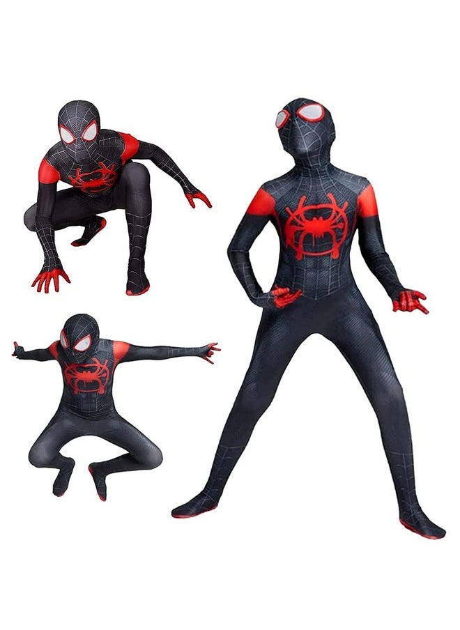 ® Spiderman Costume For Kids, 3D Lenses Cosplay Costume Black Spider Man Miles Morales Bodysuit Silk-Feel Fabric Fancy Spiderman Dress For Boys Gift Halloween Party (Size Xl)