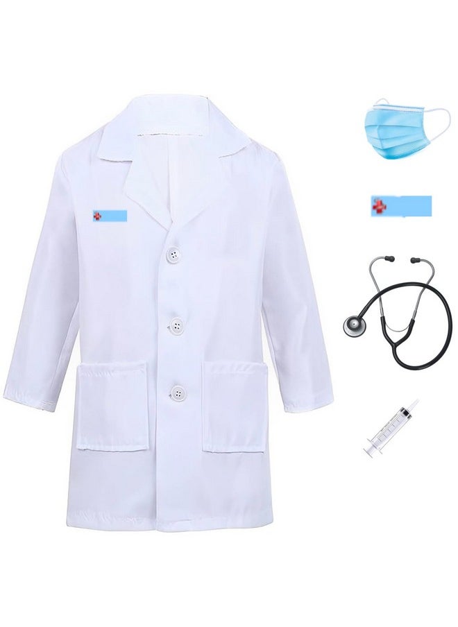 Doctor Dress For Girls And Boys With Strethoscope, Mask, Syringe And Name Badge (8-9 Years)