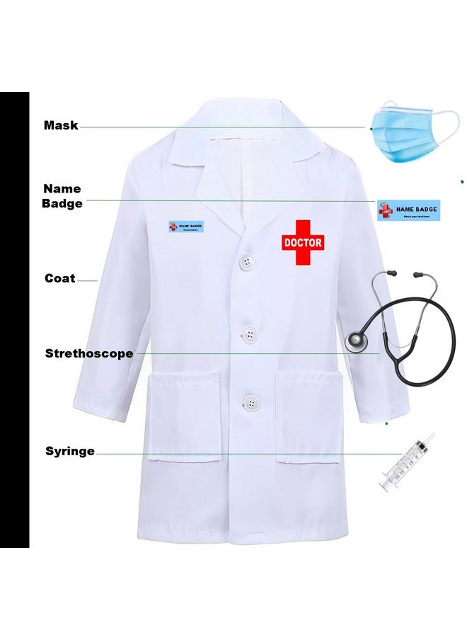 Doctor Dress For Girls And Boys With Strethoscope, Mask, Syringe And Name Badge (8-9 Years)