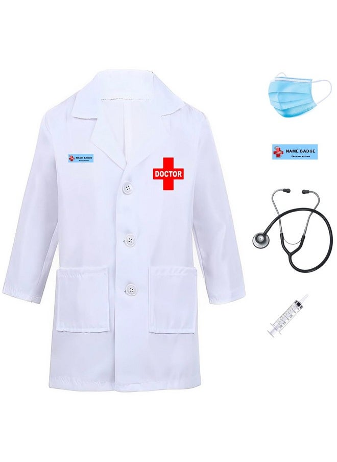 Doctor Dress For Girls And Boys With Strethoscope, Mask, Syringe And Name Badge (7-8 Years)