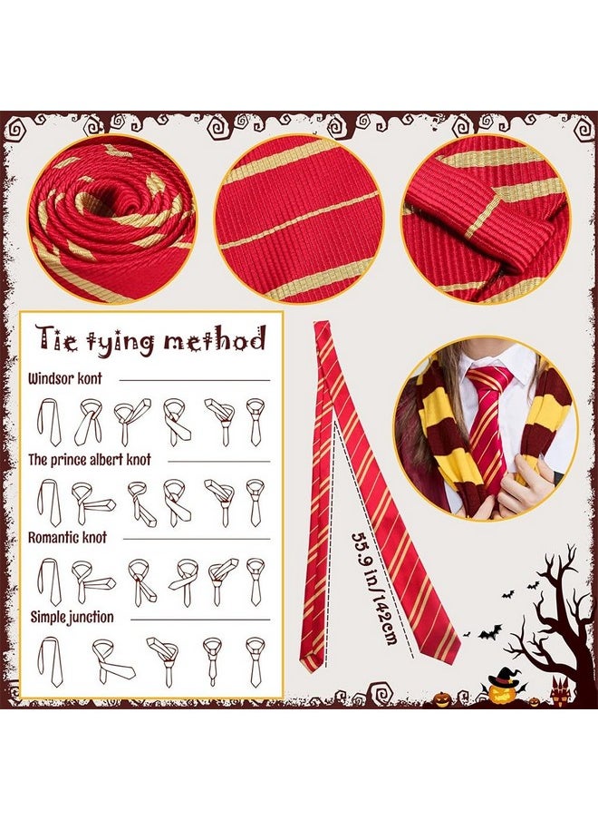 ® Polyester Gryffindor Costume Set Halloween Costume Set Of 5Pcs Magic Ha*Ry Pottery Costume Set With Glasses, Magic Wand, Robe, Scarf, Tie, Cosplay Costume For Kids 125-135Cm Height