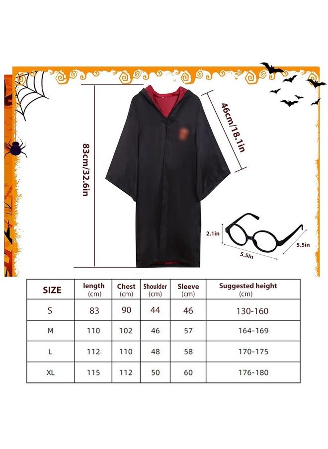 ® Polyester Gryffindor Costume Set Halloween Costume Set Of 5Pcs Magic Ha*Ry Pottery Costume Set With Glasses, Magic Wand, Robe, Scarf, Tie, Cosplay Costume For Kids 125-135Cm Height