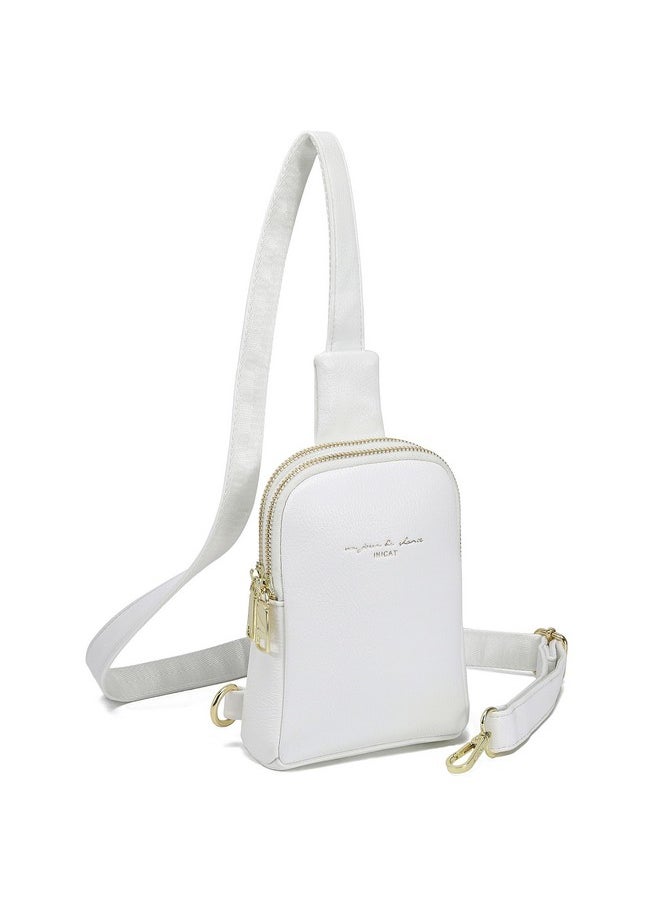 Small Crossbody Sling Bags For Women Vegan Leather Cell Phone Purse Fanny Packs For Women Men (White)