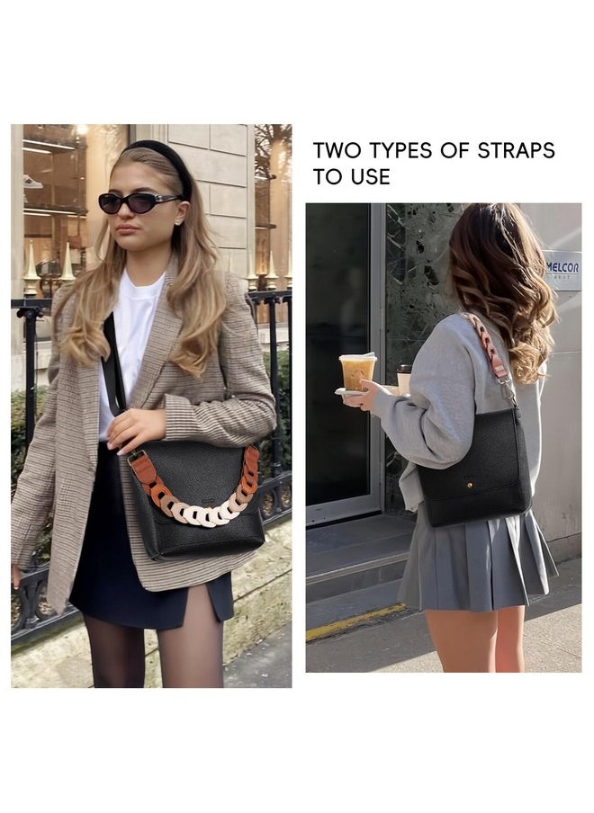 Crossbody Bags For Women, Soft Litchi Leather Women'S Crossbody Handbags, Purses For Women Crossbody Bag With 2 Straps