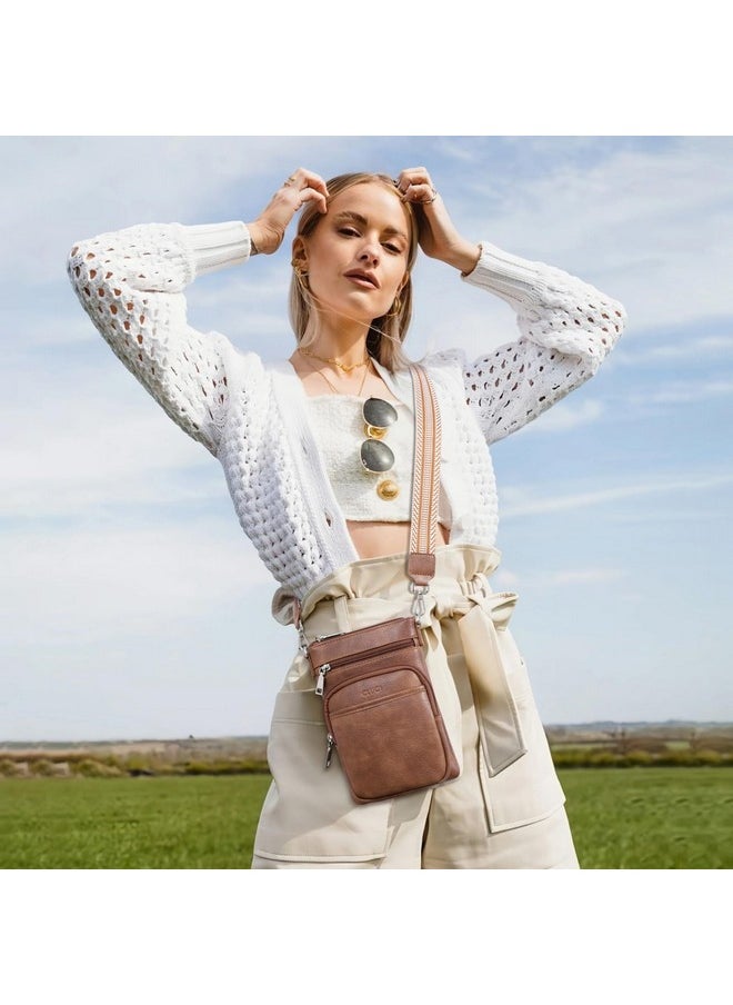 Small Crossbody Bags For Women Pu Leather Cell Phone Purse Wallet With Adjustable Guitar Strap Brown