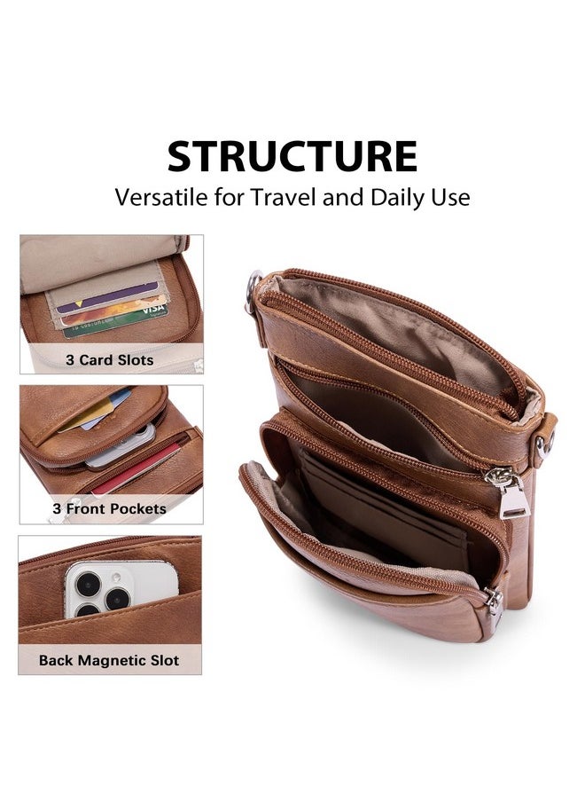 Small Crossbody Bags For Women Pu Leather Cell Phone Purse Wallet With Adjustable Guitar Strap Brown