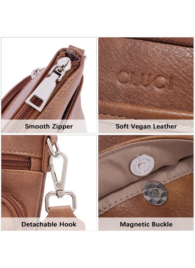 Small Crossbody Bags For Women Pu Leather Cell Phone Purse Wallet With Adjustable Guitar Strap Brown