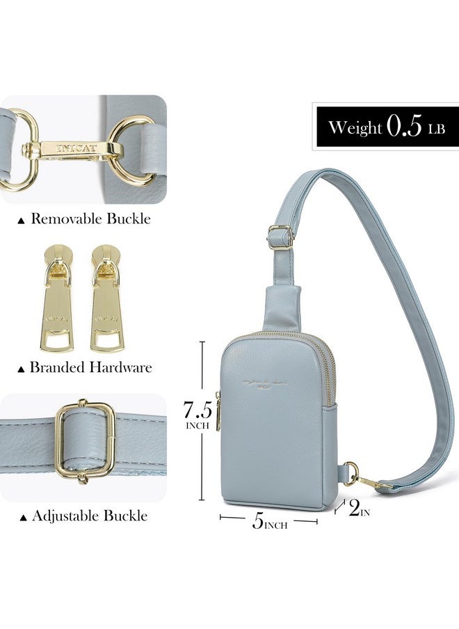 Small Crossbody Sling Bags For Women Vegan Leather Cell Phone Purse Fanny Packs For Women Men(Light Blue)