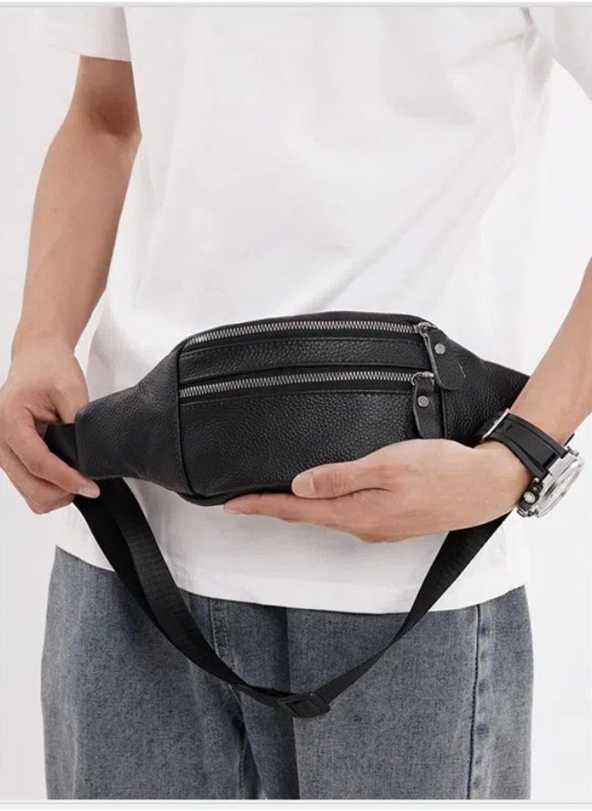 Multi Functional Men's Waist Bag, Retro Crossbody Bag, Sports And Fashionable Mobile Phone Bag (Black)