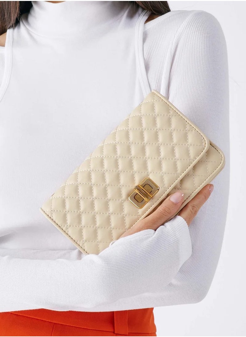 Charles & Keith Metallic Turn-Lock Quilted Clutch