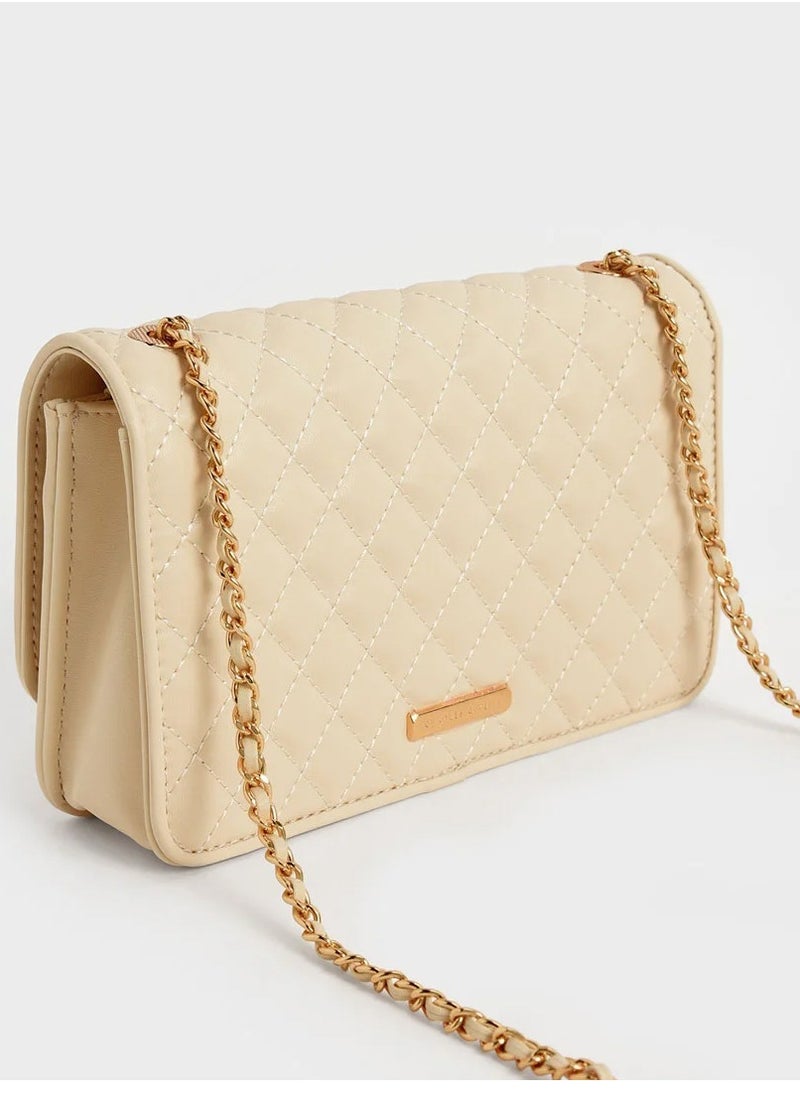 Charles & Keith Metallic Turn-Lock Quilted Clutch