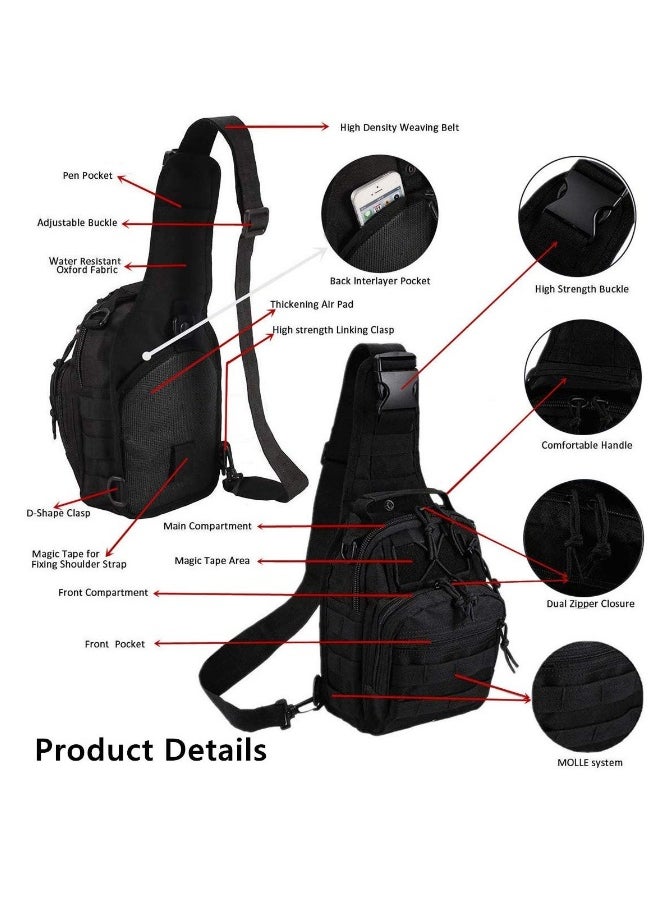 Tactical Shoulder Sling Bag, Small Outdoor Chest Pack, Military Molle Multifunctional Shoulder Messenger Crossbody for Men Traveling, Hiking, Camping (Black)