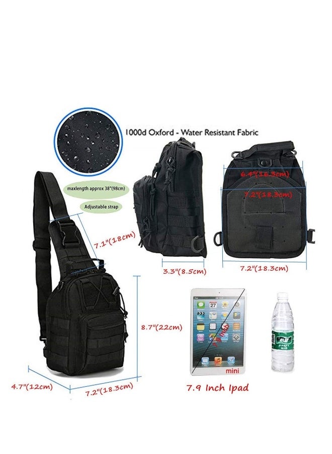 Tactical Shoulder Sling Bag, Small Outdoor Chest Pack, Military Molle Multifunctional Shoulder Messenger Crossbody for Men Traveling, Hiking, Camping (Black)