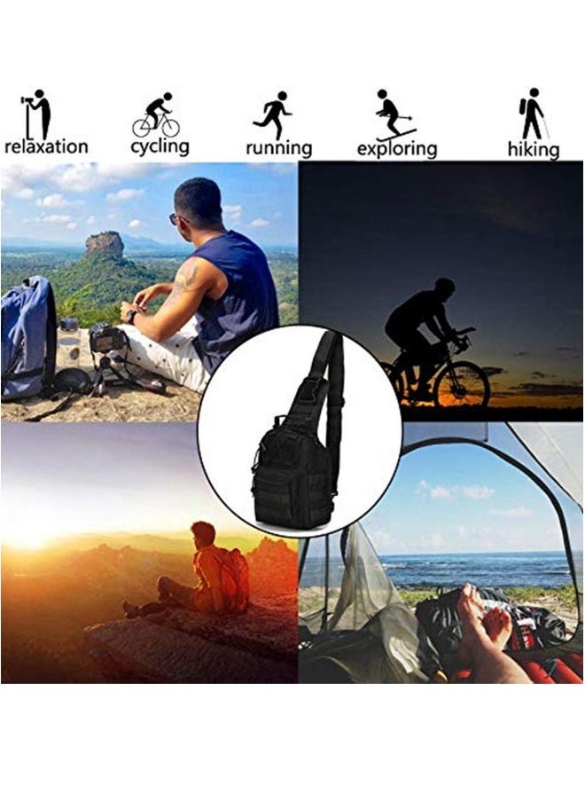 Tactical Shoulder Sling Bag, Small Outdoor Chest Pack, Military Molle Multifunctional Shoulder Messenger Crossbody for Men Traveling, Hiking, Camping (Black)