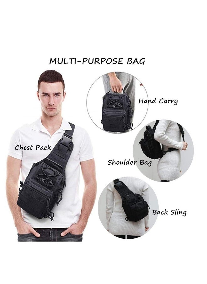 Tactical Shoulder Sling Bag, Small Outdoor Chest Pack, Military Molle Multifunctional Shoulder Messenger Crossbody for Men Traveling, Hiking, Camping (Black)