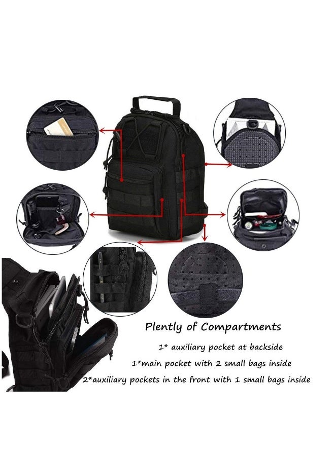 Tactical Shoulder Sling Bag, Small Outdoor Chest Pack, Military Molle Multifunctional Shoulder Messenger Crossbody for Men Traveling, Hiking, Camping (Black)