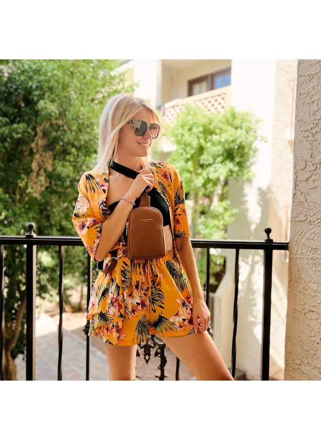 Small Crossbody Sling Bags For Women Vegan Leather Cell Phone Purse Fanny Packs For Women Men(Dark Brown)