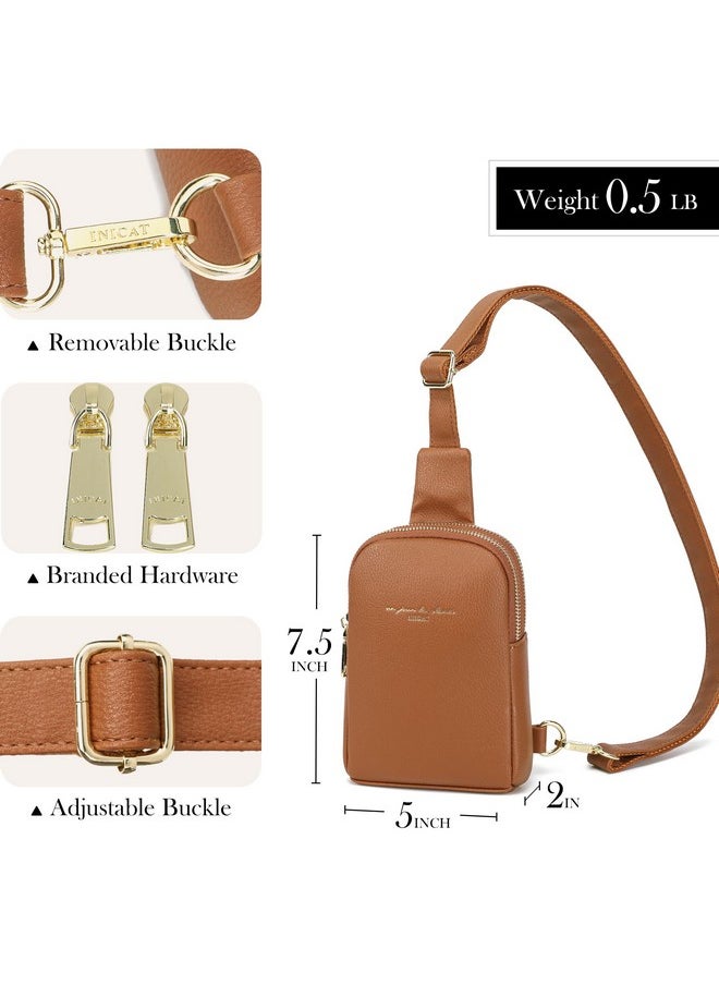 Small Crossbody Sling Bags For Women Vegan Leather Cell Phone Purse Fanny Packs For Women Men(Dark Brown)