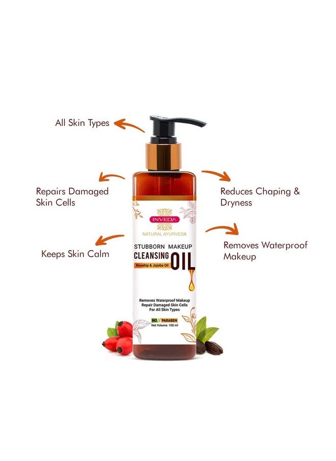 Inveda Stubborn Makeup Cleansing Oil, Helps To Reduces Acne Breakouts, Improves Skin Tone With Rosehip Oil, Jojoba Oil And Sesame Seed Oil For Radiant & Natural Glow, 100Ml