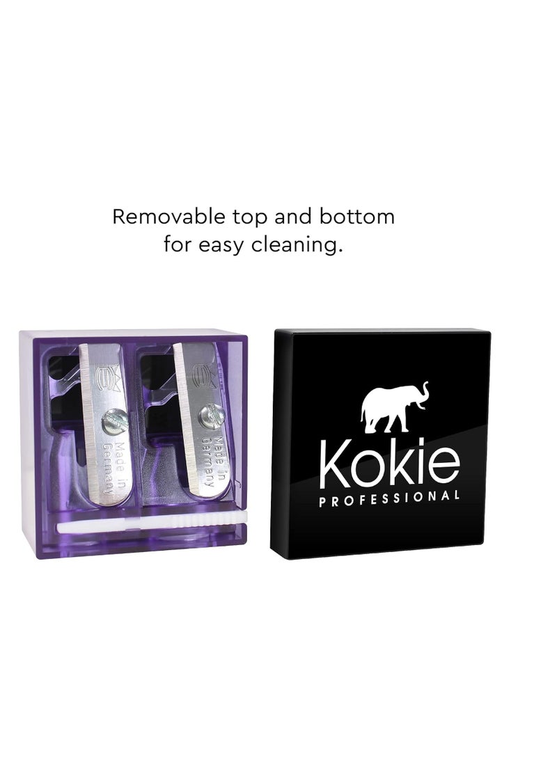 Kokie Makeup Pencil Sharpener for Lip, Eyebrow, and Eyeliner Pencil, Made in German Stainless Steel Blade, Size-Adjusting Adapter, Cleaning Stick