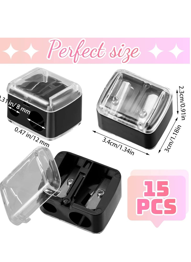 15 Pcs Eyeliner Sharpener Dual Makeup Sharpeners Cosmetic Pencil Sharpener Compact Makeup Pencil Sharpeners for Eyeliner Lip Liner Pencils, Black