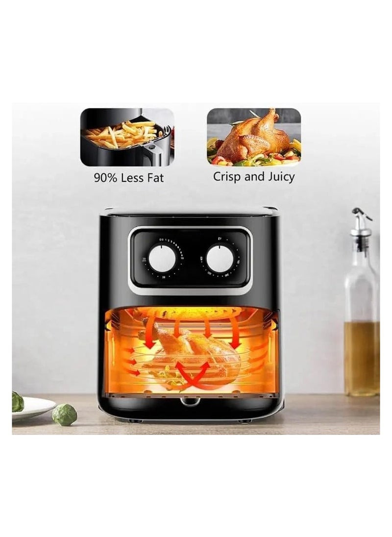 Air fryer, 10-liter hot air fryer, 360-degree air circulation technology, 8 cooking functions with cooking time, 3800 watts, audible warning system.