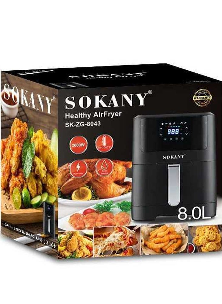 Sokany Digital 8L SK-8043 Touch Screen Stainless Steel Pan Digital Control Smart Air Pan with 8 Pre-set Recipes