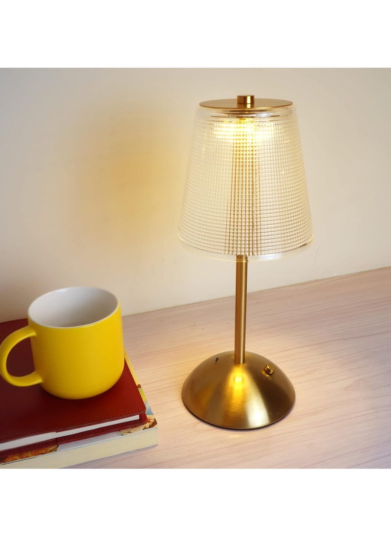 Cordless Rechargeable Table Lamp – Portable Retro Gold Metal Design with 3 Color Modes, Stepless Dimmable LED Touch Control, Perfect for Home, Bedroom, Desk, Restaurant, and Outdoor Use.