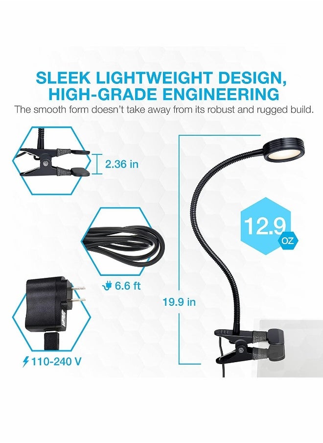 Book Lights, Reading Light, Clip-On Light, Aluminum Reading Lamp, Cool & Warm LED Light, for Reading in Bed or Deep Focus, Eye-Friendly Clamp Light (Black)