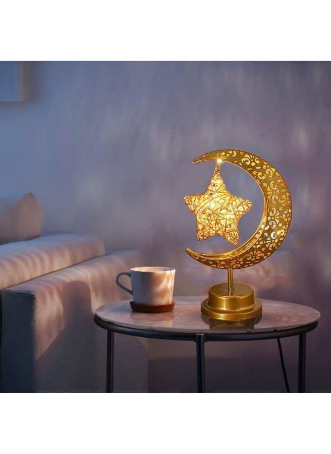 Ramadan Decorations LED Decorative Light Moon Star Table Lamp, Cordless Ramadan Moon Shape Desk Lamp, Bedside Table Night Light for Bedroom Dining Living Room Party Nursery Office Decor (Star-A)