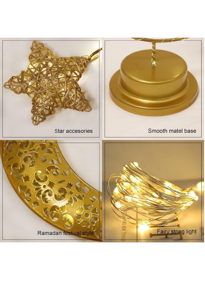 Ramadan Decorations LED Decorative Light Moon Star Table Lamp, Cordless Ramadan Moon Shape Desk Lamp, Bedside Table Night Light for Bedroom Dining Living Room Party Nursery Office Decor (Star-A)