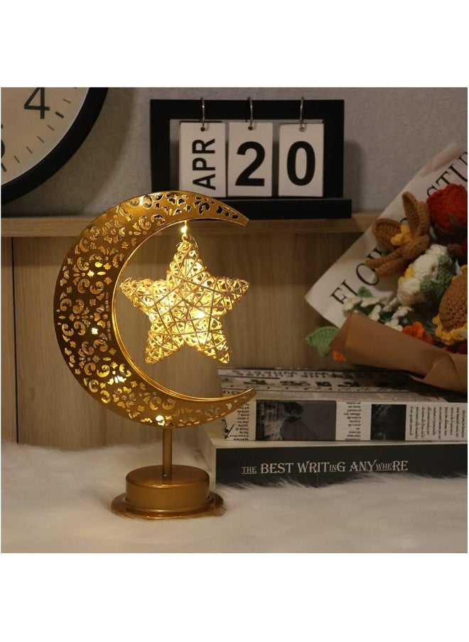 Ramadan Decorations LED Decorative Light Moon Star Table Lamp, Cordless Ramadan Moon Shape Desk Lamp, Bedside Table Night Light for Bedroom Dining Living Room Party Nursery Office Decor (Star-A)