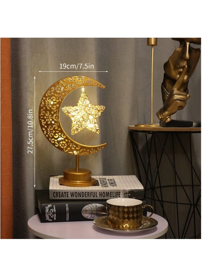 Ramadan Decorations LED Decorative Light Moon Star Table Lamp, Cordless Ramadan Moon Shape Desk Lamp, Bedside Table Night Light for Bedroom Dining Living Room Party Nursery Office Decor (Star-A)