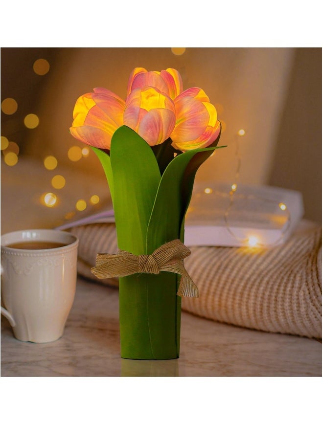 Tulip Flower Lamp LED Battery Powered Small Night Lights with Timer Table Bedside Lamp for Bedroom Home Decor Creative Flower Table Lamp Gift for Women Mom Wife