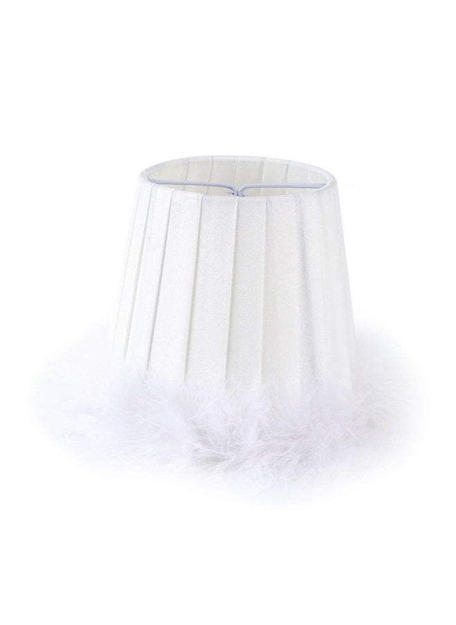 Feather Lamp Shade, Small Clip Lamp Shade, Modern Lampshade Fabric Lampshade with Feather, White Cloth Small Lampshade for Table Chandelier Wall Lamp, 3.3x4.7x4.3inch