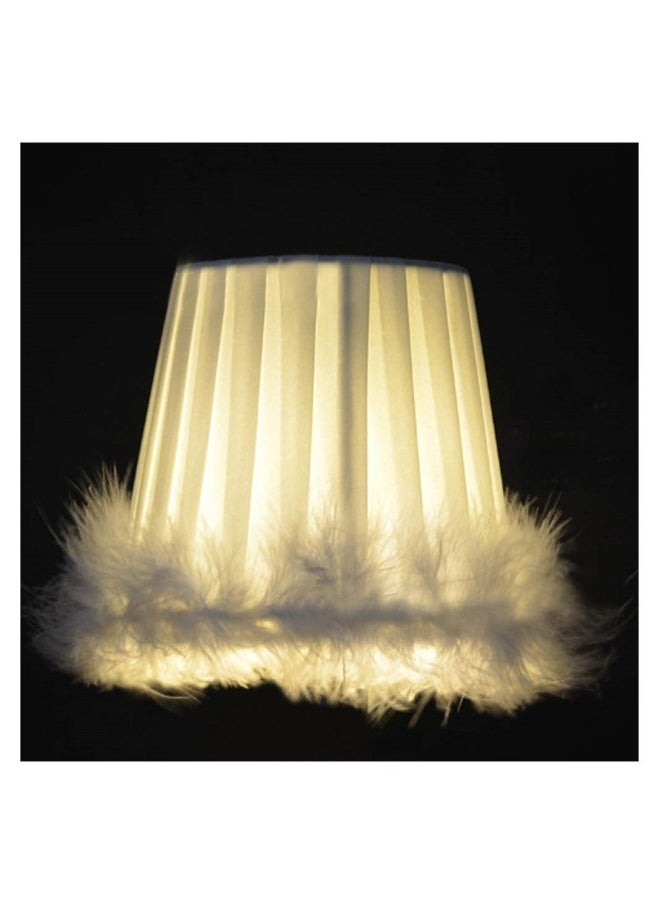 Feather Lamp Shade, Small Clip Lamp Shade, Modern Lampshade Fabric Lampshade with Feather, White Cloth Small Lampshade for Table Chandelier Wall Lamp, 3.3x4.7x4.3inch