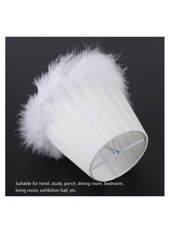 Feather Lamp Shade, Small Clip Lamp Shade, Modern Lampshade Fabric Lampshade with Feather, White Cloth Small Lampshade for Table Chandelier Wall Lamp, 3.3x4.7x4.3inch