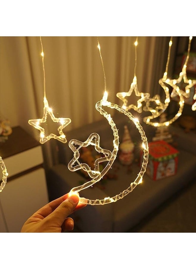 Star And Moon Shaped Decorative Light Set Warm White for Ramadan Decorations, Window Curtain Fairy Star Moon Lights for Eid Party, Ramadan Lights Hanging