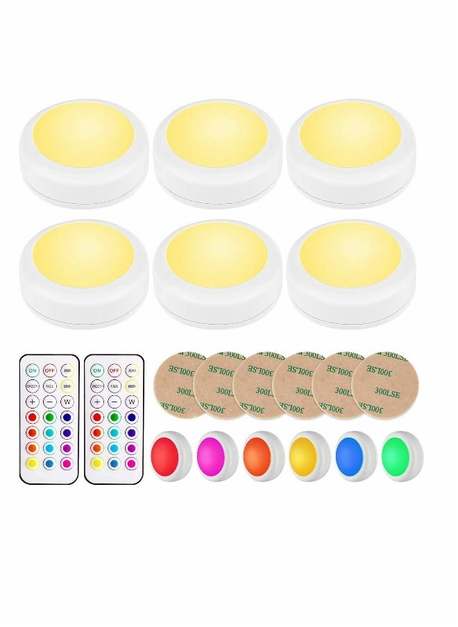 LED Puck Lights with Remote Control, Wireless Under Cabinet Lighting, Battery Powered Lights, Stick on Color Changing Dimmer and Timer, AA Operated Closet Light, 6 Pack