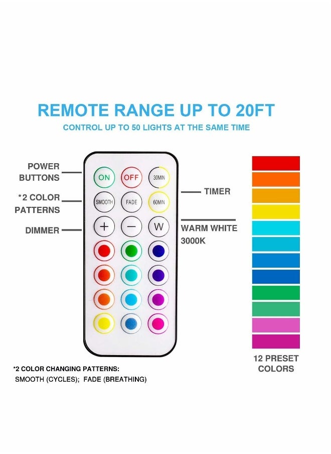 LED Puck Lights with Remote Control, Wireless Under Cabinet Lighting, Battery Powered Lights, Stick on Color Changing Dimmer and Timer, AA Operated Closet Light, 6 Pack