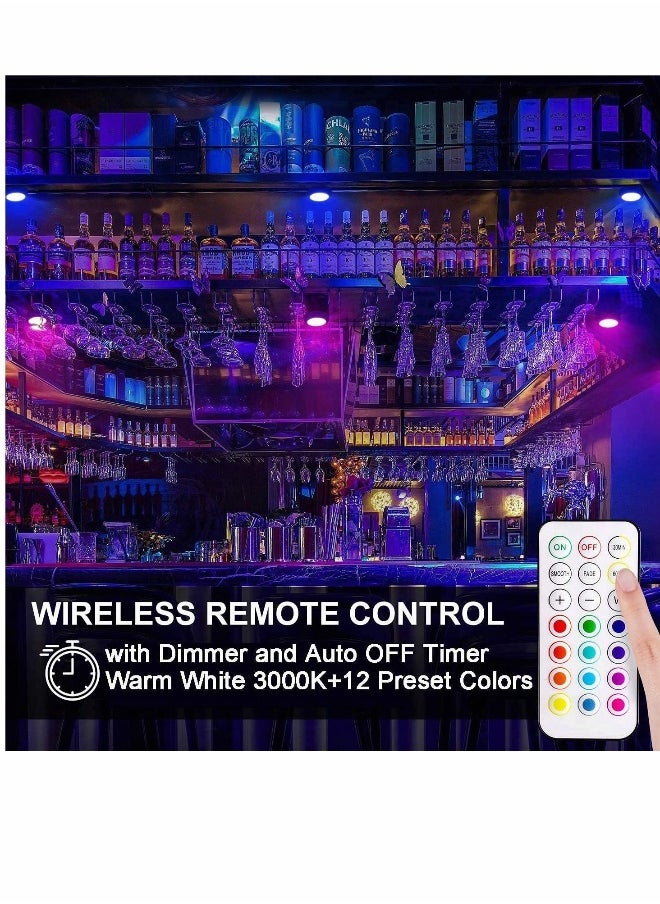 LED Puck Lights with Remote Control, Wireless Under Cabinet Lighting, Battery Powered Lights, Stick on Color Changing Dimmer and Timer, AA Operated Closet Light, 6 Pack