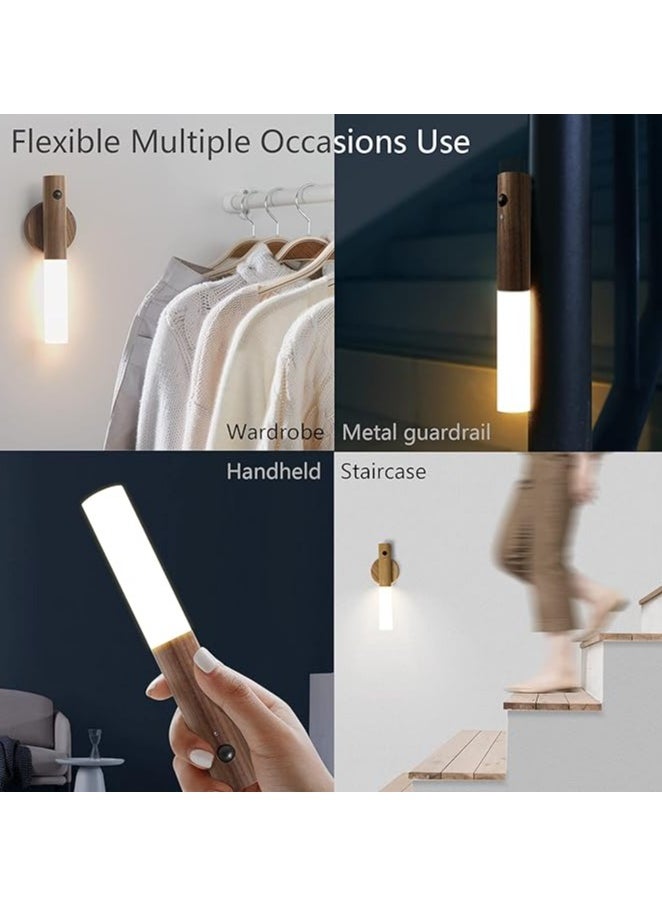 LUKADAH USB Rechargeable Wooden Wall Light | Motion Sensor LED Bedside Lamp | Battery-Operated Warm White Light for Bedroom, Living Room, Stairs & Hallway