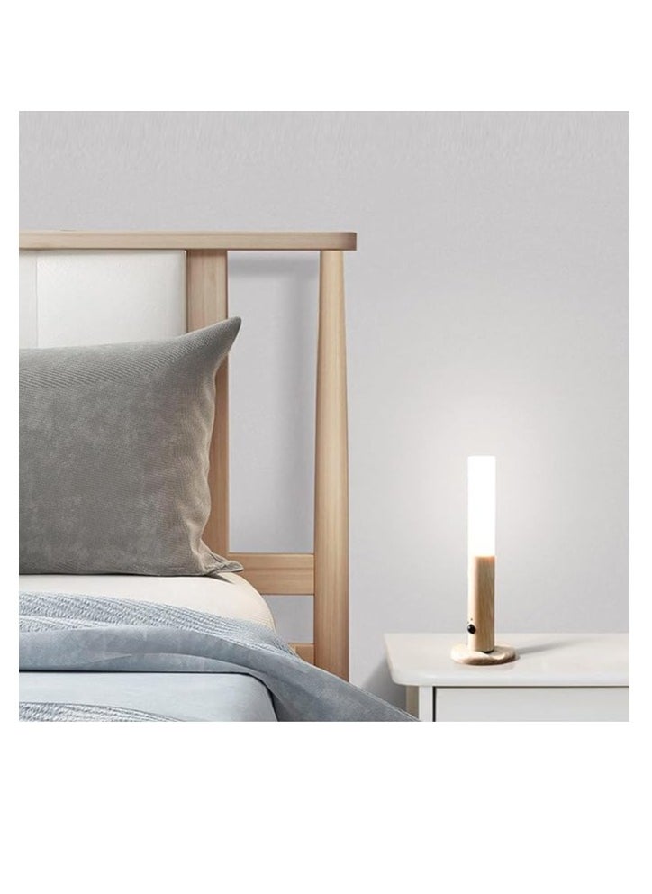 LUKADAH USB Rechargeable Wooden Wall Light | Motion Sensor LED Bedside Lamp | Battery-Operated Warm White Light for Bedroom, Living Room, Stairs & Hallway