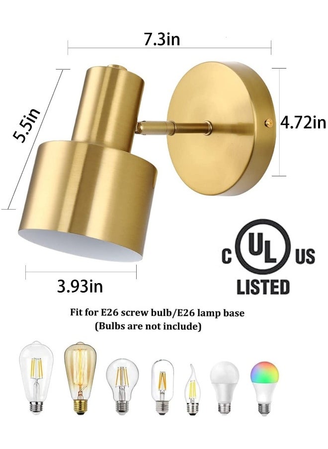 Gold Modern Wall Light Fixtures, Wall Mounted Reading Lights, 280° Adjustable Lampshade Fixture Brass Adjustable Wall Lights, Bedside lamp Bathroom Vanity Lights for E26 base light bulbs