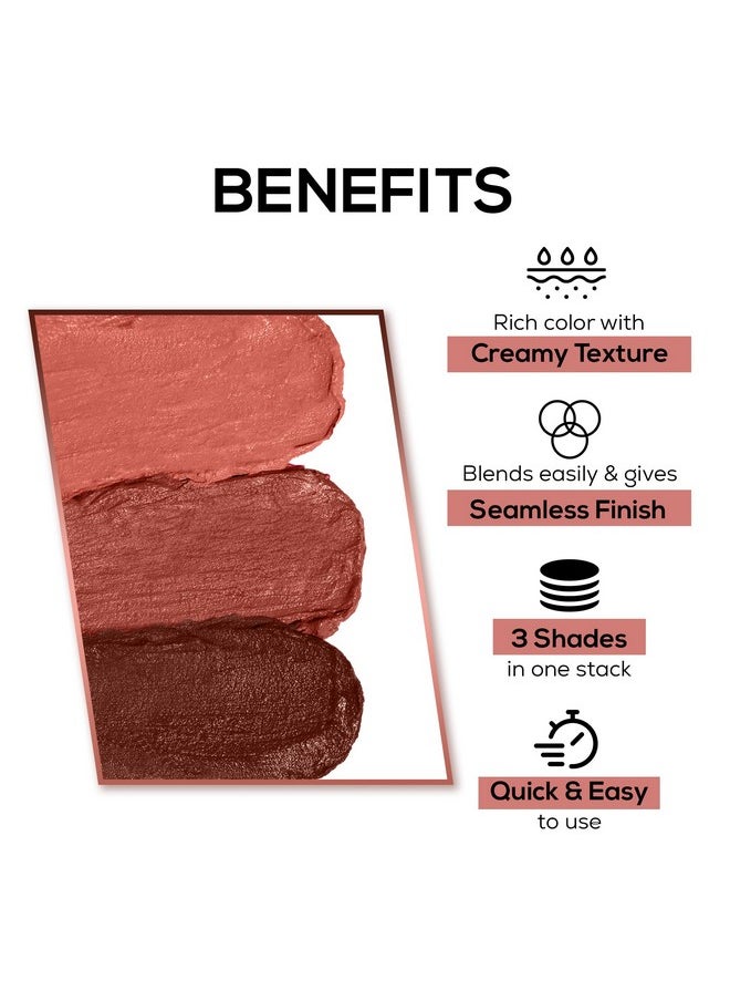 Glam Stack 3-In-1 Lip & Cheek Tint - Nude 4.5Gm - 3 Shades In 1, Rich Creamy Natural Seamless Finish, Smooth & Blendable Formula- Travel Friendly, Quick & Easy To Use