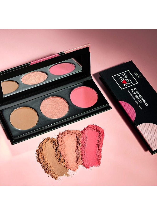 Must Have Glam Makeover Face Palette With Blush Contour And Highlighter For Face Makeup | Face & Cheeks Blusher Palette | Lightweight & Long Lasting | Highly Pigmented Matte Finish Shades | Halal Certified & Vegan Makeup - 12G