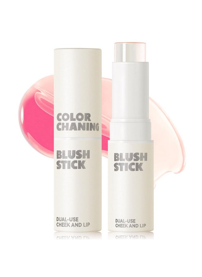 Color Changing Blush Stick For Cheeks Makeup, Clear Blush Ph Temperature Changing Pink Cream Blusher, Magic Waterproof Face Blush Stick, Natural Lightweight Multi-Use Lips And Cheek Tint