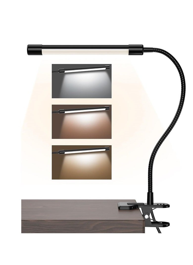 LED desk lamp with a clamp, suitable for home offices. It has a USB interface, allows you to choose the light color, can be adjusted at multiple angles, and the brightness is adjustable too —— Black large size.